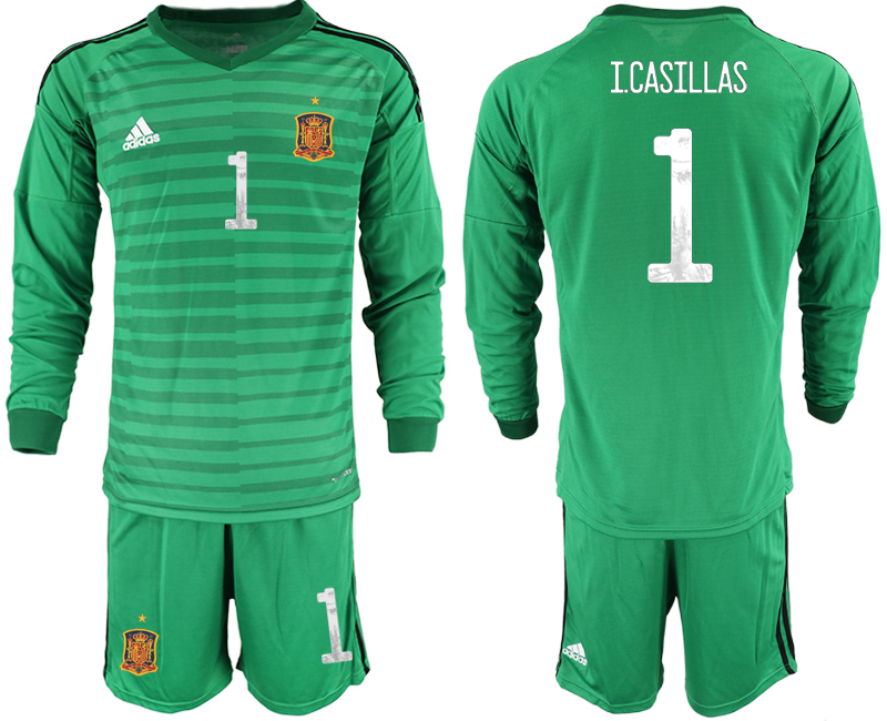 Men 2021 European Cup Spain green Long sleeve goalkeeper #1 Soccer Jersey4
